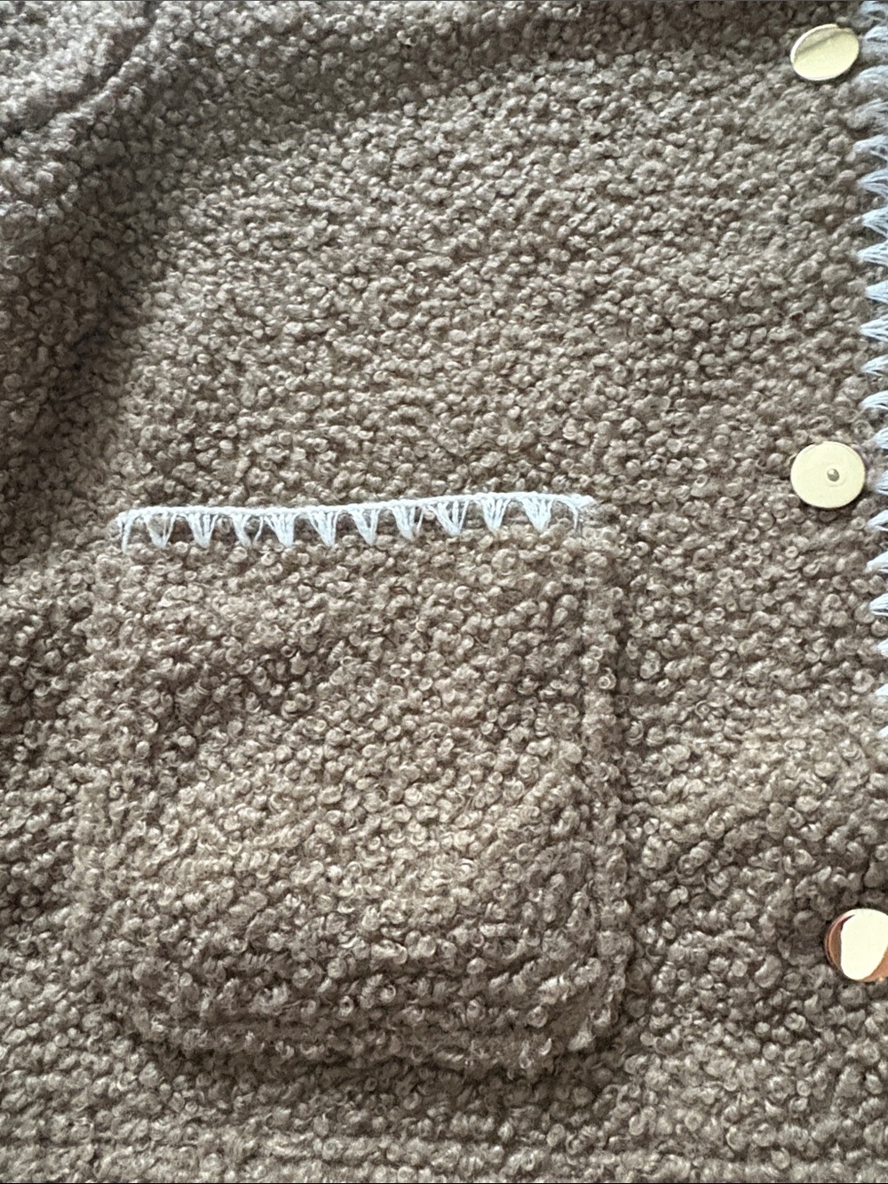 J. Crew Taupe Sherpa Top with White Trim - Picture 4 of 12
